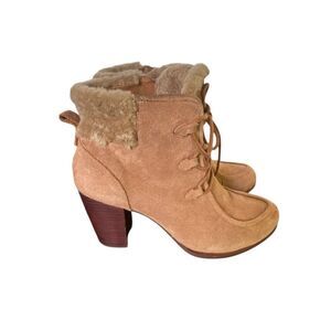UGG Analise Chestnut Lace Up Ankle Boots Suede Chunky Heel Size 10